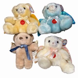 Lot of 4 Guardian Angel Teddy Bears Plush Mills Gifts Vintage Keepsake Dolls